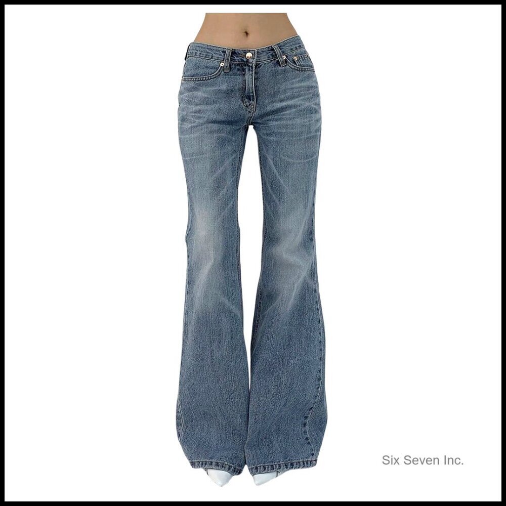 Low Rise Flare Leg Stretchy Denim Pants Y2K Bell Bottom Jeans Casual Wear